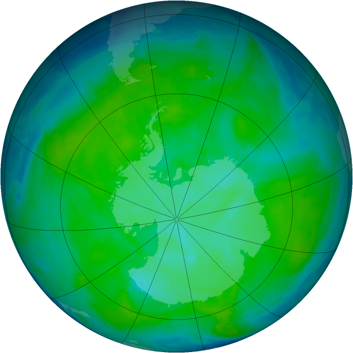 Antarctic ozone map for 03 January 1997